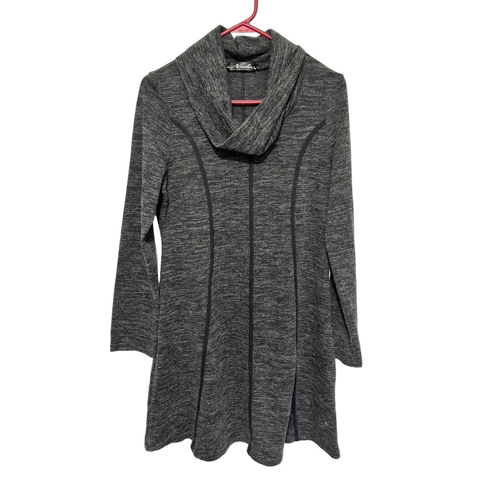 Neesha Sweater Dress Black Gray Veriagated with Piping Cowl Neck Womans Lg